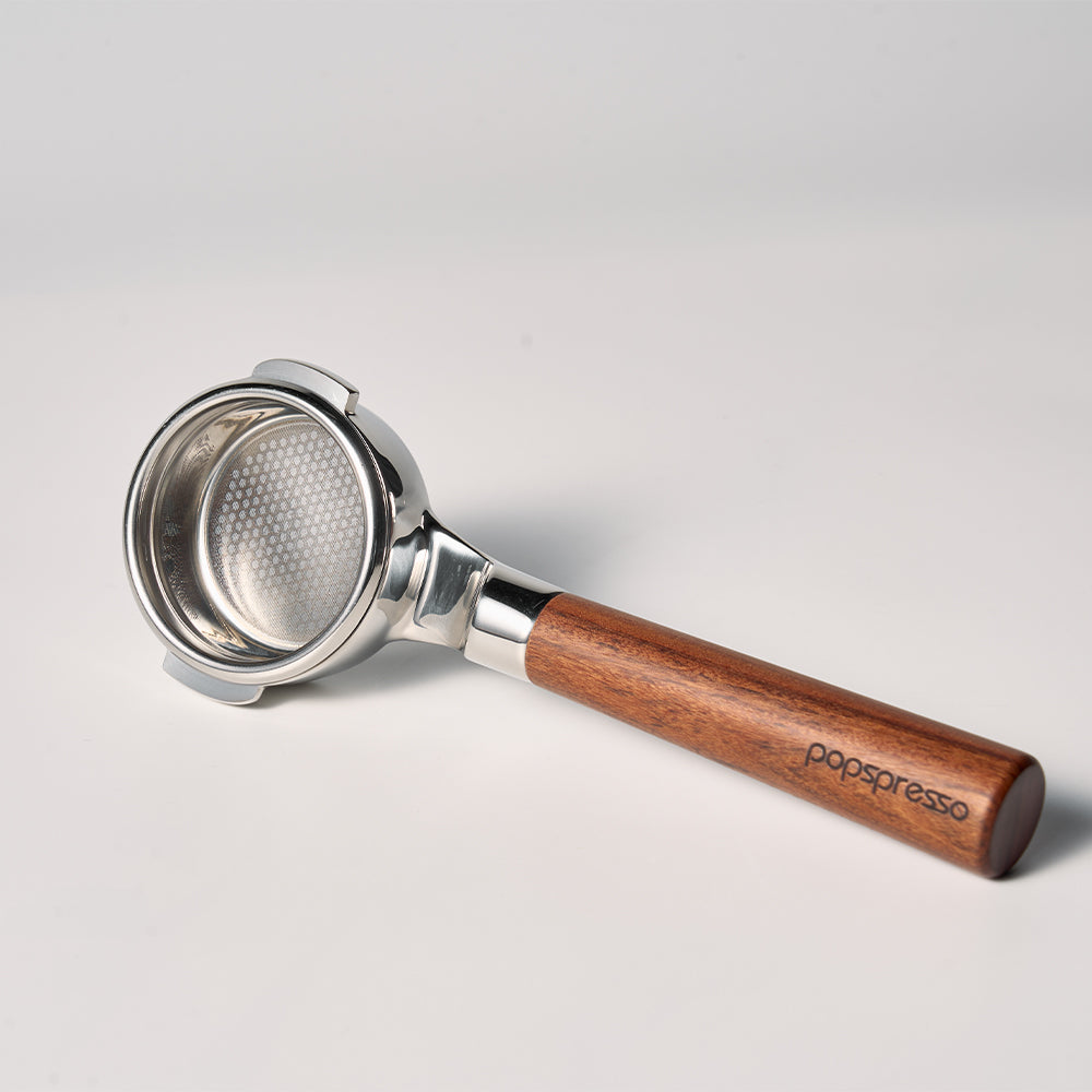 Popspresso-58mm-E61-Bottomless-Portafilter-with-Natural Walnut Wood Handle