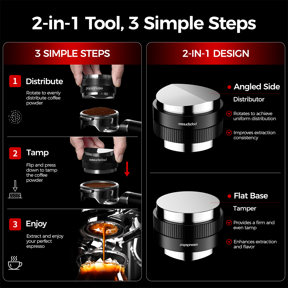 Popspresso Dual-Head Coffee Distributor & Tamper